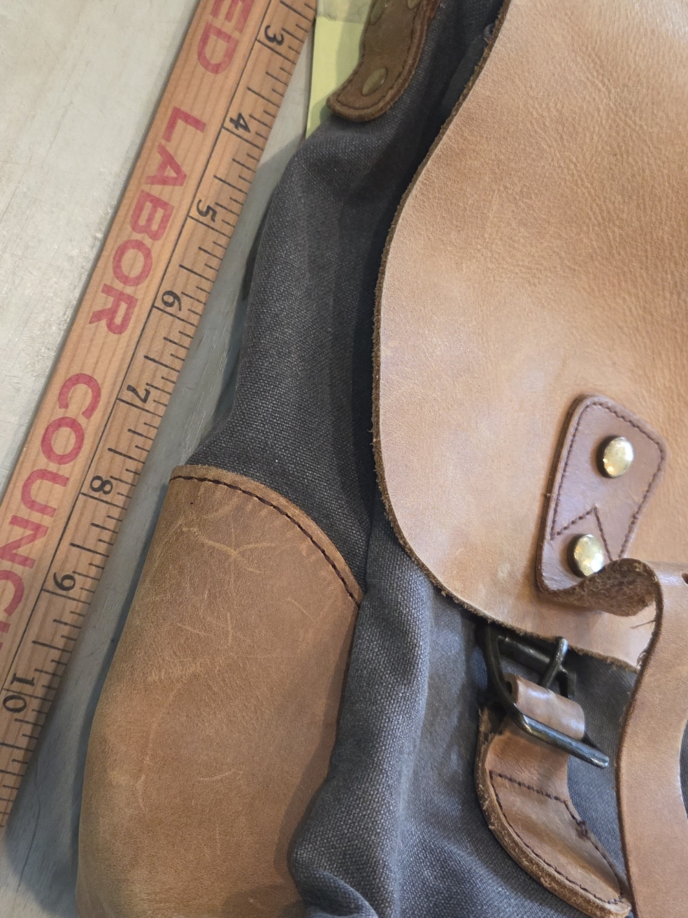 Wowbox Canvas & Leather Messenger Bag in Tan and Gray - Men's Shoulder Satchel - Picture 10 of 13